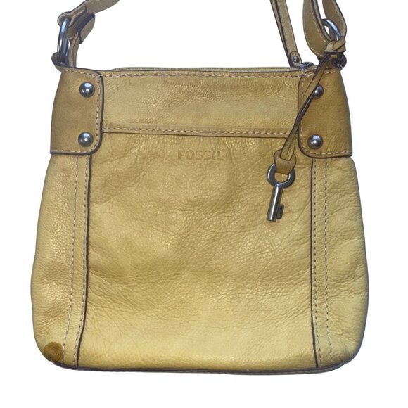 Fossil Womens Genuine Leather Yellow Crossbody Bag Adjustable Strap - Picture 2 of 16